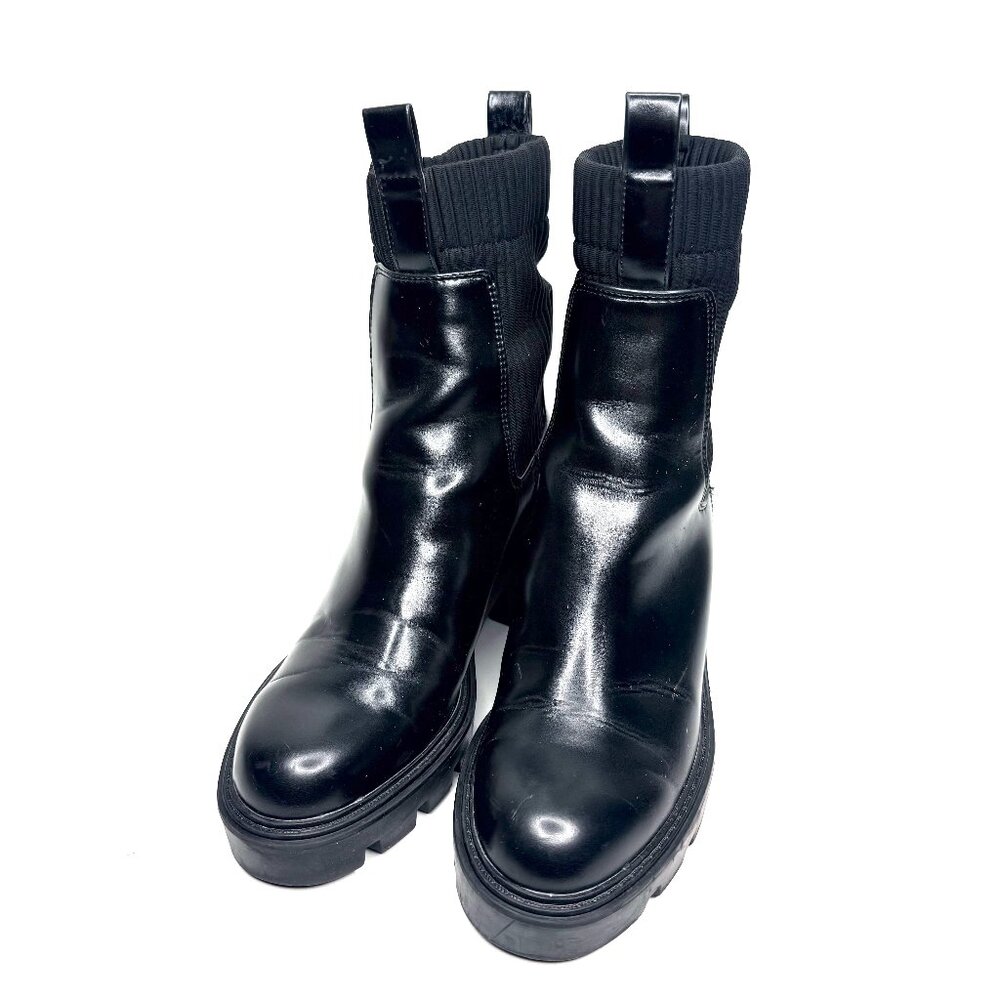 ZARA Track Sole Chunky Platform Faux Leather Heel Ankle Boots 9 39 Black Gothic